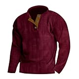 Generisch Pullover Herren 1/4 Button Down Stehkragen Sweatshirt Bequem Langarmshirt Sweater Winterpullover Streetwear Cord Pulli Pullover Hoodie Black Friday 2024 Angebote(5-Wine,M)