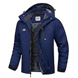 WULFUL Herren Skijacken Warm Winter Schnee Windbreaker Resistent Snowboard Fleece Mantel Mountain Wasserdicht Parka mit Kapuze, Marineblau, L