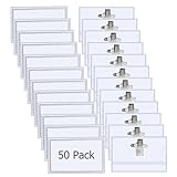 50 Stück Namensschilder, Transparent 90 * 56mm Namensschilder für Kleidung Namenschilderhülle mit Clip für Schulen Büro