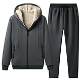 Jogginganzug Herren Winter Langarm Fleece Gefüttert Warm Sweatjacke und Sweatpants Einfarbig Winterjacke Freizeitanzug Tracksuit Fitnessanzug Trainingsanzug Herren Sport Zweiteiliges Set Streatwear