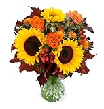 Blumenstrauß Herbstgruß | Herbstlicher Blumenstrauß | Sonnenblumen, Rosen, Carthamus | Perfekte Geschenkidee, 7-Tage-Frischegarantie, Qualität vom Floristen