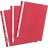 D.RECT 25 Stück | Schnellhefter A4 mit Lochung aus Kunststoff mit transparentem Vorderdeckel | Plastik-Schnellhefter aus PP-Folie | gelocht - Eurolochung Rot