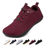 Geweo Barfuss Schuhe Damen Bequeme Barfußschuhe Herren Soft Barfuss Sneaker mit Weit Zehenbox Turnschuhe Leicht Joggingschuhe Zero-Drop Solhe Minimalistische Fitness Laufschuhe Unisex Weinrot 38EU