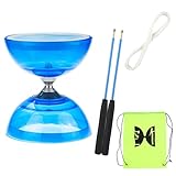 TopHomer Diabolo Freiläufer mit kugellager Dreifache Lagerung Jonglier-Set, 4 Farben Dreifach Gelagertes Diabolo mit Ersatzschnur 10m, Profi-Stange, Netzbeutel, Blau