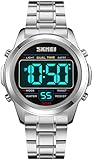 Digital Uhren Herren Luxus Sportlich Männer Uhr Militär Edelstahl LED Wecker Digitale Armbanduhren Herrenuhr Wasserdicht mit Stoppuhr Datum Dual Time 12/24H Multifunktions