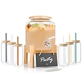 Sänger | Bowle Set mit Glas Strohhalmen und Gläsern, Bowle Gefäß mit Deckel aus Holz, Getränkespender mit Zapfhahn inkl 6 Gläsern, Getränke Spender für Glühwein und Bowle, 5 Liter Glasbehälter