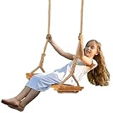 Holz Schaukelsitz für Erwachsene Kinder, Outdoor Holz Schaukel mit verstellbarem Hanfseil für Innen und Außenbereich Extra breiter Sitz Baum schaukel 19 x 9,8 Zoll Tragfähigkeit: 200KG