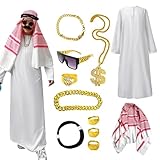 Bohany Weißer Bademantel mit Kopftuch, arabisches, Set mit Kopftuch, feine Textur, Cosplay-Zubehör für Halloween-Partys, Karneval, Mottopartys