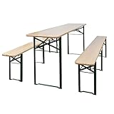 Teenpull Biertisch mit 2 Bänken Klappbar 220 cm, Tannenholz Dunkelgrün Metallrahmen, Outdoor Dining Table Set für Garten Terrasse, Patio Table