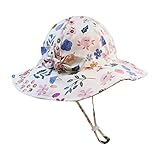Kinder Baby Mädchen Junge Kleinkind Blumendrucke Outdoor Verstellbarer Eimer Sonnenhut Strandhut Schal Mütze (White, S)