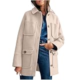 Jacken für Damen, Winter, elegant, lockere Passform, mittellang, Erbsenmantel, modisch, einfarbig, Wollmantel mit Taschen, übergroß, bequem, lange Pullover, Outwear, 01#khaki, XXL