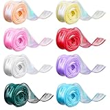 8 Rollen Organzaband 4 cm x 9 m in 8 Farben Schimmerndes Transparentes Chiffonband Vielseitiges Geschenkband für Hochzeit Basteln Geschenkverpackung Blumenstrauß Tischdeko