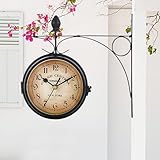 Syfunlv Vintage Bahnhofsuhr,Zweiseitige Wanduhr,21,8 * 21,8 cm,Wetterfest, Runde Wanduhr für Garten,Outdoor Uhr Dekorative,für Garten,Terrasse, Küche, Innenhof.