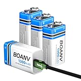 9V Akku Block Wiederaufladbare, 1300mAh 9V Lithium-ionen Batterie, Micro USB Ladegerät mit 2-in-1 Ladekabel für Rauchmelder, Alarme Tastatur Mikrofon 4 Stück