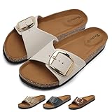 Torotto Pantoletten Damen Sandalen Latschen Schlappen Hausschuhe Bequeme Verstellbare Schnalle(weiß,38 EU)