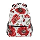 Rucksack Rote Mohnblumen Tagesrucksack Casual Schultaschen Retro Schulrucksack Für Reisen Hochschule Arbeitsreise