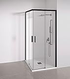 BELLOBATH - Duschwand für die Ecke - 2 Schiebetüren + 2 Festteile ohne unteren Rahmen - 6 mm Sicherheitsglas - Mattschwarz - Verstellbare Breite 77-79 x 77-79 cm - Höhe 195 cm