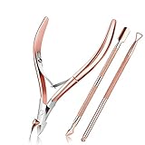 Hautscheren mit Nagelhautschieber Set - Präzises Nagelhaut Knipser und Unter - Dead Skin Remover Scherenzange Langlebige Maniküre Pediküre Werkzeuge für Fingernägel und Zehennägel (Pink)