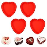 4 Stück Silikon Herzbackform, 17x16,7x2,2 cm Antihaft Herzform Backform, Leichtes Loslassen Backform Herz, Lebensmittel Silikon Kuchenform Herz, für DIY, Herzkuchen, Pudding, Mousse, Brot, Käsekuchen
