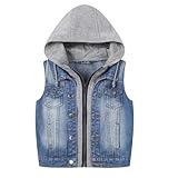 Beokeuioe Mädchen Jungen Jeansweste Kinder Denim Weste Ärmellos Jeansjacke Frühling Winter Casual Jeanswesten Hoodied Gilet Denimweste Cardigan Sweatjacke Kapuzen Übergangsjacke