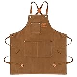 Tunejoy Arbeitsschürze für Männer und Frauen Wassertropfenresistent Kochschürze Grillschürze Verlängert Canvas Schürze für Malerei, Schweißen, Handgemacht Backen, Gartenarbeit, Tischlerei