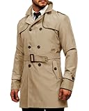 Runcati Trenchcoat Herren Slim Fit Zweireiher Mantel Mittellang klassisch Business Casual Coat Herbst winddicht Mantel,Khaki,L