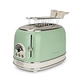 Ariete Vintage 155, 2-Scheiben-Toaster, Retro Toaster mit 6 Toaststufen, Automatischer Auswurf, Auftaufunktion, Herausnehmbares Krümelfach, Gehäuse aus Edelstahl, mit Sandwichzangen, 810W, Vert
