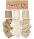 Vitalizart Baumwollband 3,8 cm x 13,7 m Braun & Creme & Beige, Handgefertigte Ausgefranste Fransen Stoffbänder für Geschenkverpackungen, Hochzeit Einladungen, Brautsträuße, Weihnachten Dekorationen