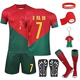 Fußball Trikot für Kinder, Nr. 7 Fußballtrikots Fussball T-Shirt Shorts Fussball Trikot Kinder Set mit Schienbeinschoner Socken Schlüsselanhänger für Jungen