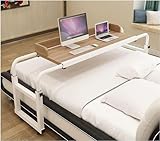 Laptop-Betttisch, mobiler Überbetttisch, Computertisch mit Rollen, höhenverstellbar, Steharbeitsplatz, Essenstablett, Schreibtisch zum Essen auf dem Bett (Farbe: Holz)