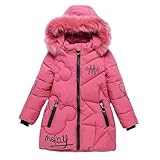 Tilozs Kinder Winterjacke Mädchen Warm Wintermantel Baumwoll Mantel Steppjacke Schön Bestickt Winter Parka Outdoorjacke mit Abnehmbaren Fellkapuze, Rosa, 134-140, (Herstellergröße：140)