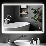 Ambienden LED Badspiegel Mit Beleuchtung 40 X 60 cm – Antifog, 3-Farben-Dimmbar, Doble Touchschalter & Stromausfall-Speicherfunktion FüR Badezimmer/WC – Horizontal/Vertical Hakenmontage