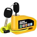 Vemfay Bremsscheibenschloss, Motorrad Schloss Alarm 110db, Scheibenschloss Bremsschloss mit 1.2m Rückrufkabel, Hochsicherheits Motorradschloss für Moto, Moped, Fahrrad, Scooter