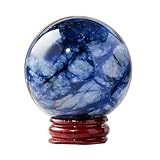Generisch Natürliche Heilkristallkugel, Blaue und weiße Edelsteinkugel auf Holzständer für Reiki, Meditation, Wicca, FengShui, Heimdekoration,4~4.5cm