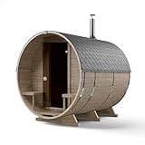 AZS-ENGINEERING Fasssauna Garten Outdoor Sauna aus Fichtenholz – Verschiedene Größen (2–6 Personen) – Wahlweise mit Elektro- oder Holzofen – Inkl. Sauna Zubehör