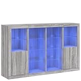 HEFZGDB Sideboards mit LED-Leuchten 3 STK. Grau Sonoma Holzwerkstoff Seidbord Wohnzimmer Barschrank Buffetschrank Küche Vitrinenschrank Küche für Speisesaal Dessert Shop Küche Wohnstube