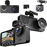 Autokamera mit 4K Auflösung, Dashcam Auto, 1080P Dashcam Auto Vorne Hinten und Innen mit 32GB SD-Karte, Autokamera mit Parküberwachung, Bewegungserkennung, Infrarot Nachtsicht, G-Sensor, Loop-Aufnahm