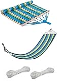 Hängematte | Stabhängematte | 200 x 80 cm | belastbar bis 150kg | Baumwolle | gestreift blau grün | Mehrfarbig | für Garten | Balkon | Terrasse | Camping-Hängematte | Hammock