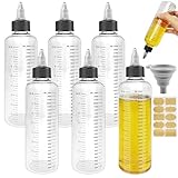 Realure 6 Stück Quetschflasche 250ml, Transparente Squeeze Flasche mit Skala, Kunststoff Dosierflasche mit Drehverschluss Trichter, Mehrzweck Soßenflaschen, für Flüssige Gewürze Sauce Öl Soja Essig