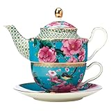 Maxwell & Williams HV0158 Teeservice - 3-tlg - Teekanne, Tasse, Untertasse - TC Silk Road, Porzellan, Geschenkbox - Blau