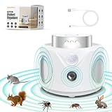 Ultraschall-Mäuseabwehr mit 3 Lautsprechern, 3 Arbeitsmodi, Indoor Mäuse Vertreiben Plug-in mit 9 Stroboskoplichtern, 360° & 200 m² Mäuseschreck Rattenabwehr Spinnenabwehr für Nagetiere