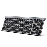 iClever Bluetooth Tastatur, Kabellose Tastatur mit 3 Bluetooth Kanälen, Funk Tastatur wiederaufladbar, für Windows PC/Chrome/Mac - Graphit, Deutsches QWERTZ-Layout