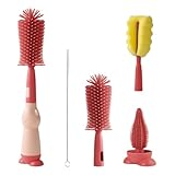 AiQInu Baby Flaschenbürste Set, Silikon Babyflaschenbürste 4 in 1, 360°-Reinigung ohne Sackgassen, BPA-frei, mit Weicher Bürste, Nippelbürsten-Strohreinige, Geeignet für Baby-Nippel und -Flaschen