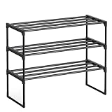 SONGMICS Schuhregal 3 Ebenen, Schuhständer Metall, Schuhaufbewahrung, Schuh-Organizer, aufrecht oder umgedreht, für 8-12 Paar Schuhe, stapelbar, Flur, 30 x 68 x 55 cm, schwarz LSA203B01