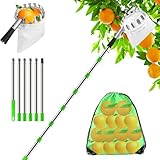 Obstpflücker Ø16cm, 2.6M Apfelpflücker, Kirschenpflücker mit Teleskopstiel & Baumwollbeutel, Pflückhilfe Pflaumenpflücker, Obstgreifer Obstsammler für das Pflücken von Früchten von hohen Plätzen