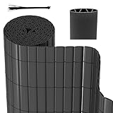 Herrselsam PVC Sichtschutzmatte, Sichtschutzzaun mit Kabelbindern, Wetterfest Sichtschutz Garten Balkon Terrasse Sichtschutzzaun, Interne W-Struktur Verstärkte Lamellen, 80x300 cm, Grau