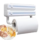 Wickelspender mit Cutter – Geschenkpapierschneider, Wandhalterung, Wickelaufbewahrungsboxspender mit Cutter mit Taschentuchablage, benutzerfreundlich für Zuhause