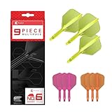 Target Darts K-Flex Integrated Dart Flights and Shafts, Kurzer Stiel (19 mm), Nr. 6-Flug, 9er-Pack, Neonpink, Orange & Gelb