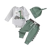 Hello Im New Here Neugeborene Baby Junge Kleidung Set Dinosaurier Druck Langarm Body und Hose Baumwolle Babykleidung Set Herbst Winter Bekleidungssets für Baby Jungen Outfits (Grau, 3-6 Monate)
