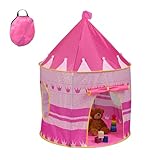 Relaxdays Spielzelt Prinzessin, für Kinder, Prinzessinnenschloss Indoor, HD 135x100 cm, Kinderzelt mit Stofftür, rosa